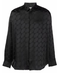 Chemise à manches longues en soie à carreaux noire Saint Laurent