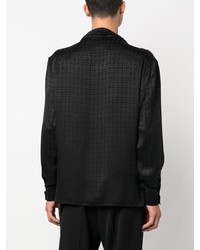 Chemise à manches longues en soie à carreaux noire Saint Laurent