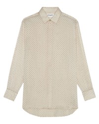 Chemise à manches longues en soie à clous beige