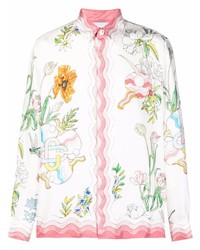Chemise à manches longues en soie à fleurs blanche Casablanca