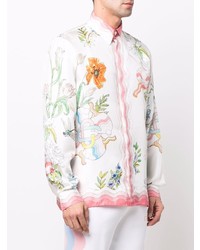 Chemise à manches longues en soie à fleurs blanche Casablanca