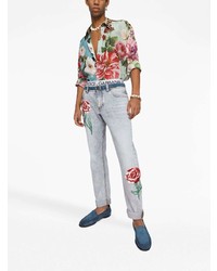 Chemise à manches longues en soie à fleurs bleu clair Dolce & Gabbana