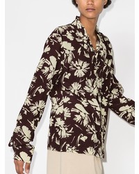 Chemise à manches longues en soie à fleurs bordeaux Nanushka