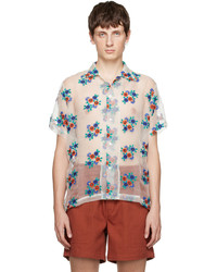 Chemise à manches longues en soie à fleurs multicolore Bode