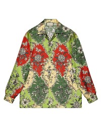 Chemise à manches longues en soie à fleurs multicolore Gucci