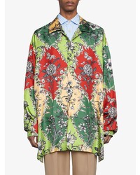 Chemise à manches longues en soie à fleurs multicolore Gucci