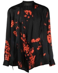 Chemise à manches longues en soie à fleurs noire Atu Body Couture