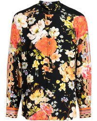 Chemise à manches longues en soie à fleurs noire Camilla