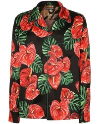 Chemise à manches longues en soie à fleurs noire Dolce & Gabbana