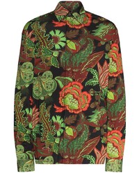 Chemise à manches longues en soie à fleurs noire Edward Crutchley