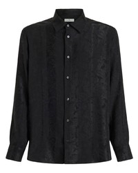 Chemise à manches longues en soie à fleurs noire Etro