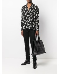 Chemise à manches longues en soie à fleurs noire Saint Laurent