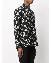Chemise à manches longues en soie à fleurs noire Saint Laurent