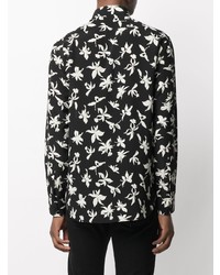 Chemise à manches longues en soie à fleurs noire Saint Laurent