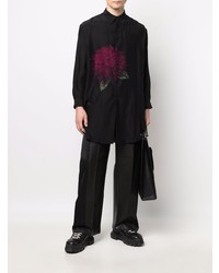 Chemise à manches longues en soie à fleurs noire Yohji Yamamoto