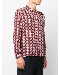 Chemise à manches longues en soie à fleurs noire Bode