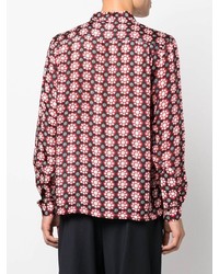 Chemise à manches longues en soie à fleurs noire Bode