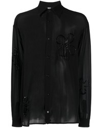 Chemise à manches longues en soie à fleurs noire Gcds