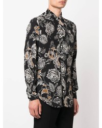 Chemise à manches longues en soie à fleurs noire Etro