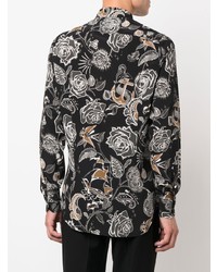 Chemise à manches longues en soie à fleurs noire Etro