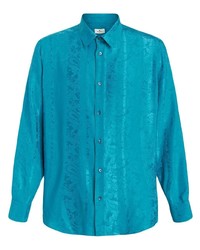 Chemise à manches longues en soie à fleurs turquoise Etro