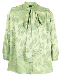 Chemise à manches longues en soie à fleurs vert menthe