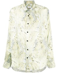 Chemise à manches longues en soie à fleurs vert menthe Etro