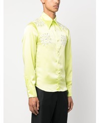 Chemise à manches longues en soie à fleurs vert menthe BLUEMARBLE