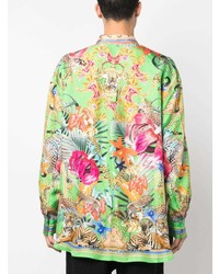 Chemise à manches longues en soie à fleurs vert menthe Camilla