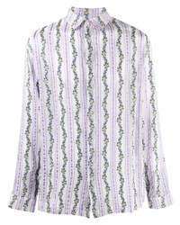 Chemise à manches longues en soie à fleurs violet clair ARDUSSE