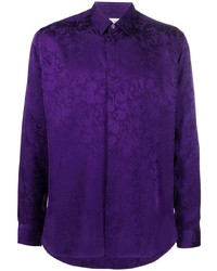 Chemise à manches longues en soie à fleurs violette