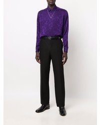 Chemise à manches longues en soie à fleurs violette Saint Laurent