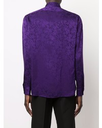 Chemise à manches longues en soie à fleurs violette Saint Laurent