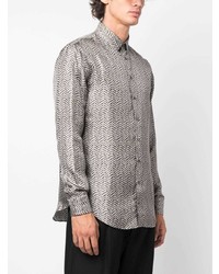 Chemise à manches longues en soie à motif zigzag olive Giorgio Armani