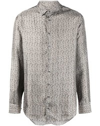 Chemise à manches longues en soie à motif zigzag olive Giorgio Armani