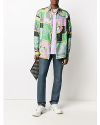 Chemise à manches longues en soie à patchwork multicolore Versace Collection