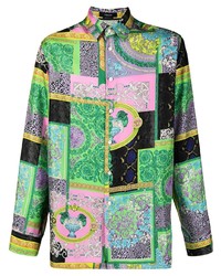 Chemise à manches longues en soie à patchwork multicolore Versace Collection