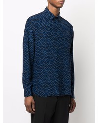 Chemise à manches longues en soie á pois bleu marine Saint Laurent