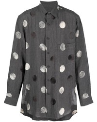 Chemise à manches longues en soie á pois gris foncé