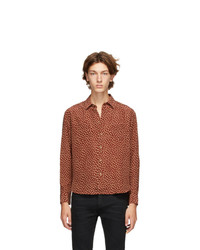 Chemise à manches longues en soie á pois marron