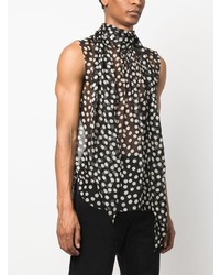 Chemise à manches longues en soie á pois noire Saint Laurent