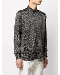 Chemise à manches longues en soie á pois noire Saint Laurent