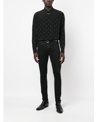 Chemise à manches longues en soie á pois noire Saint Laurent