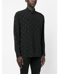 Chemise à manches longues en soie á pois noire Saint Laurent