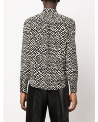 Chemise à manches longues en soie á pois noire Saint Laurent