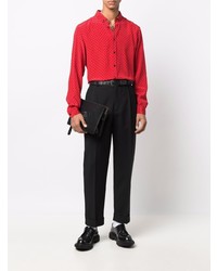 Chemise à manches longues en soie á pois rouge Saint Laurent