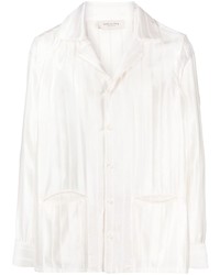 Chemise à manches longues en soie à rayures verticales beige Giuliva Heritage