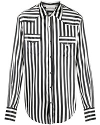 Chemise à manches longues en soie à rayures verticales blanche et noire Laneus