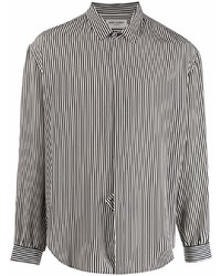 Chemise à manches longues en soie à rayures verticales blanche et noire Saint Laurent