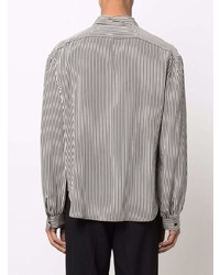 Chemise à manches longues en soie à rayures verticales blanche et noire Saint Laurent